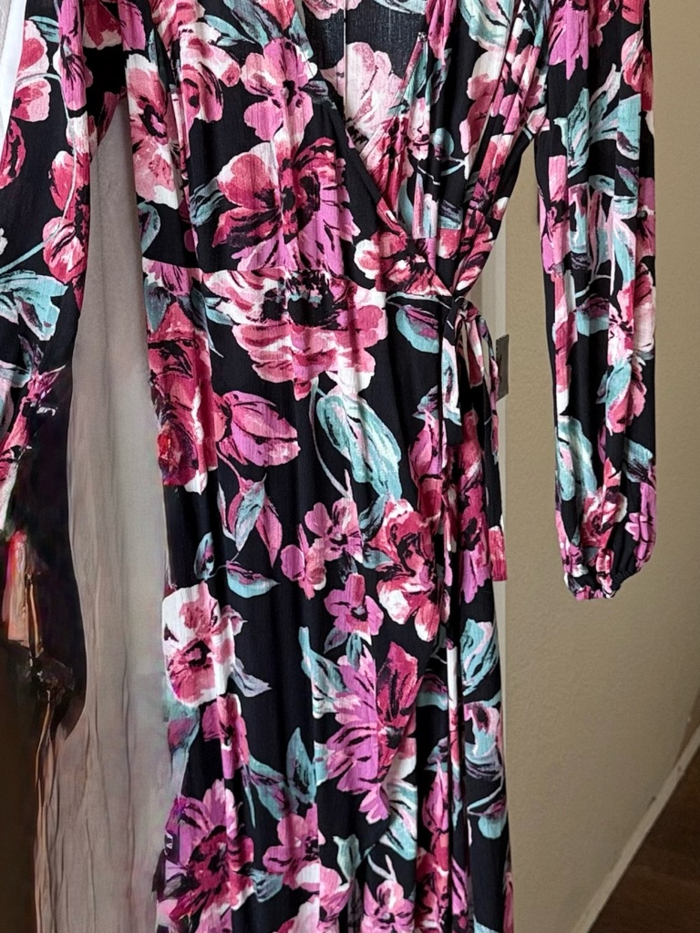 Forever 21 Black Maxi Dress with Pink Floral and Teal Accents